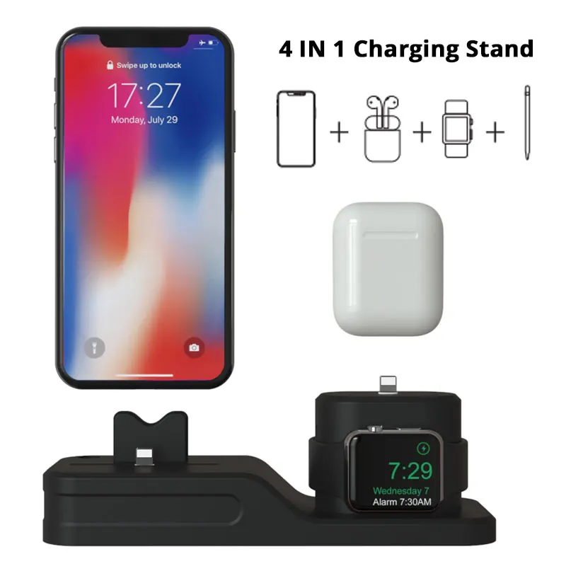 3 в 1 силиконовый держатель для зарядки док-станции для Apple IPhone X 7 8 plus 6 6s SE 5 Подставка для зарядки док-станция для Apple Watch