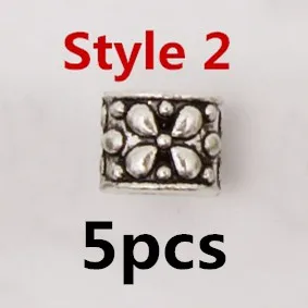 5 шт./упак. из тибетского серебра и разными 5 видов стилей, подвязанные лентой, с объемной волной, дредлоки, для увеличения объема, бусины зажимы манжеты около 4,5-5,5 мм Внутреннее отверстие ювелирные изделия - Цвет: 5pcs Style 2