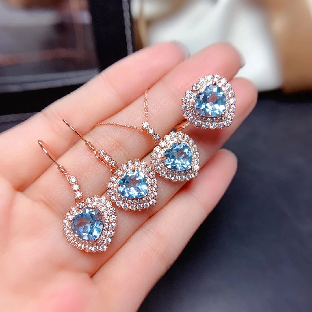 Blue Wedding Sparkle Jewellery Waterdrops Bracelet Necklace Set Stud Earrings