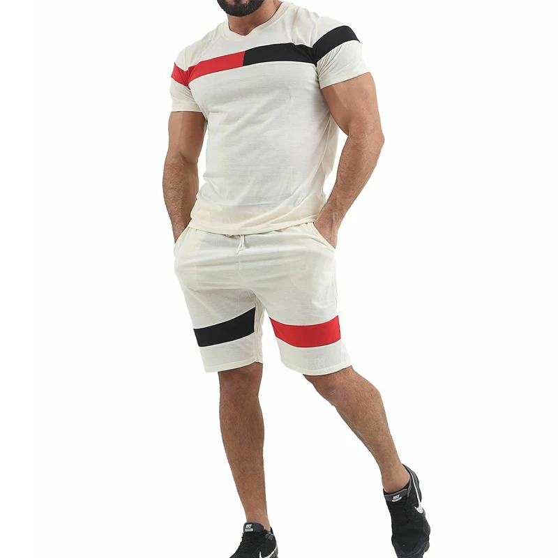 

Men's Running Suits Spelling Color Matching Short Sleeve Fitness Set Gym Outdoor jogging Sports Two-piece Suit