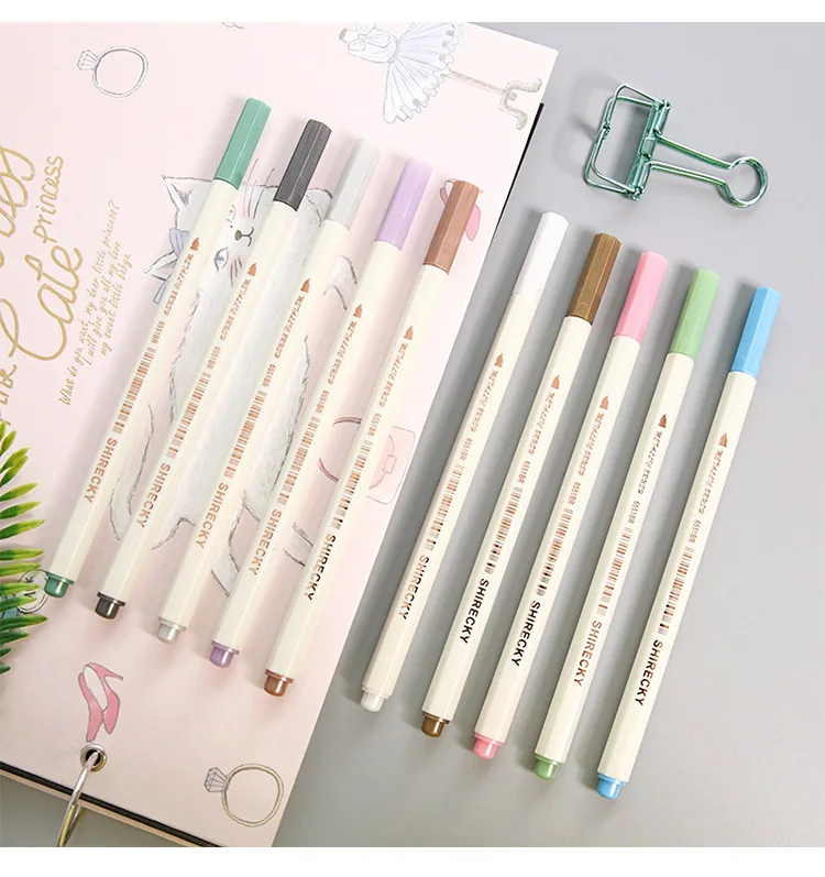 6/10 Colores Fineliner металлическая маркер кисть для рисования; ручка набор акварельных маркеров каллиграфия для DIY канцелярские принадлежности для альбома товары для рукоделия