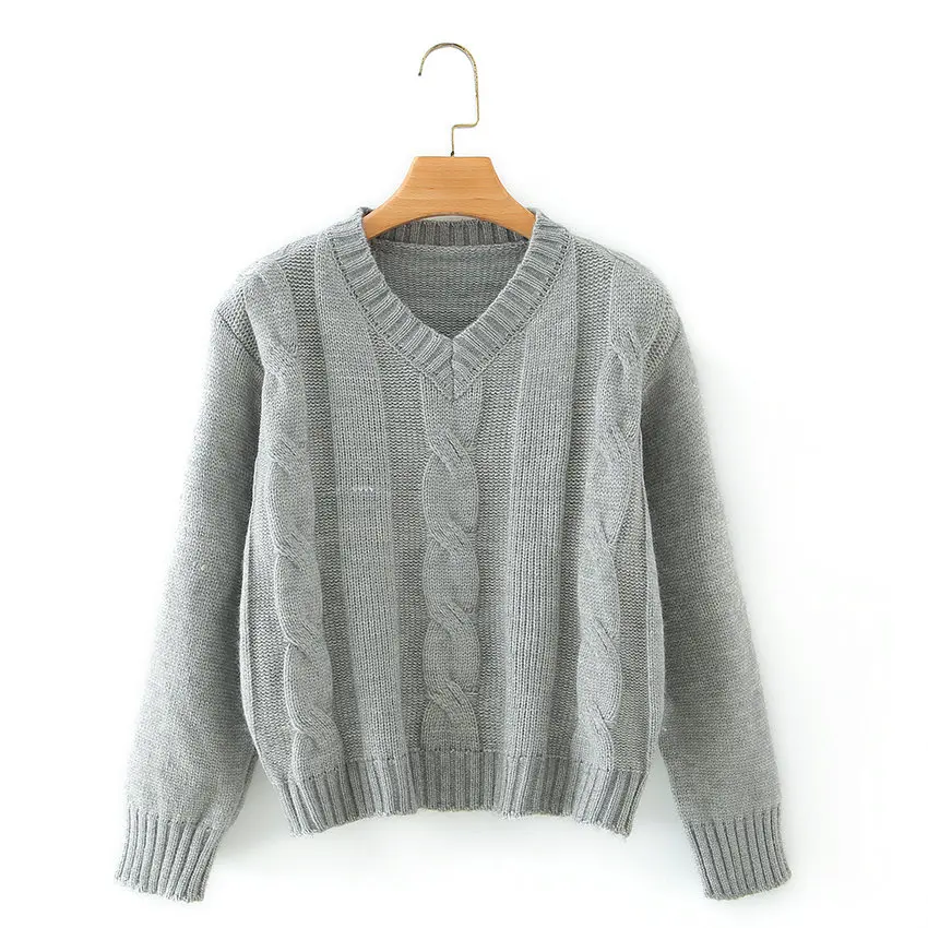 

Winter Autumn Women Grey Bolero Pullover Sweater Women V-neck Jacquard Knitwear Cable Knitted Top Soft Warm Jumper Mujer Jersey