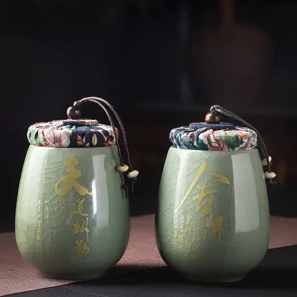 Подарки для гостей керамические ящики для чая Pu'er закупориваемая банка Celadon банка для хранения Контейнеры для чая чайные конфеты с герметичной тканевой крышкой домашнего искусства Crft - Цвет: H