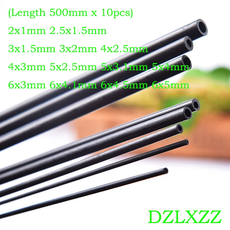 10PcsLotLength500MMCarbonFiberTubeHollowRod2mm25mm3mm4mm