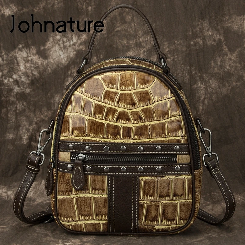 Женские сумки из натуральной кожи Johnature винтажный мини-рюкзак воловьей