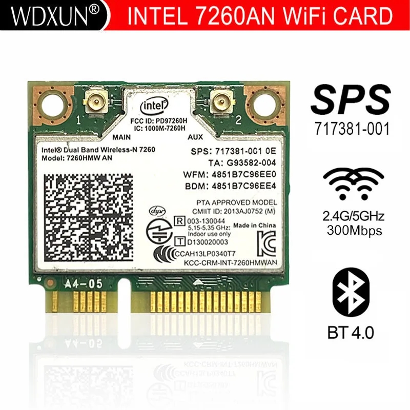 Dual Band Wireless N 7260 Hmwan 7260 7260Hmw Un Wifi Bluetooth 4.0 Scheda Per Intel Mini Pci-E 300 Mbps Network 2.4G/5G 717381-001