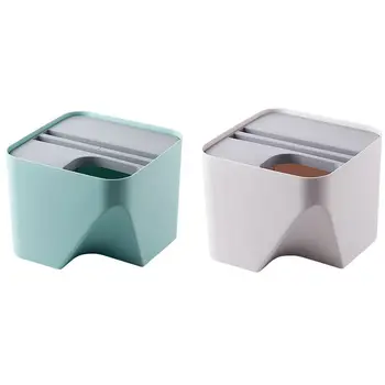 

2 Pcs Kitchen Trash Can Stacked Sorting Trash Bin Recycling Bin Household Dry for Bathroom Gray-S & Blue-S