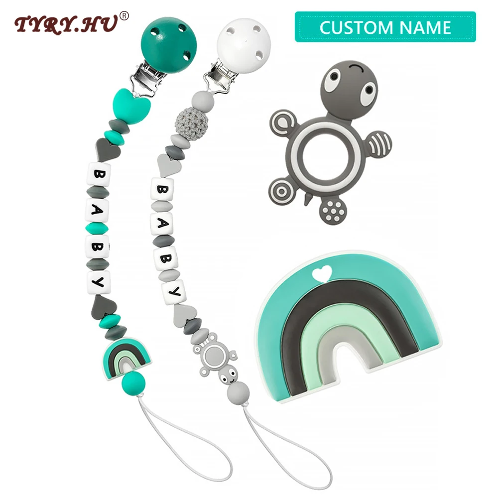 TYRY.HU Baby Pacifier Clip Chain Personalized Name Dummy Holder Silicone Teething Beads with Cute Turtle balloon  Chains tyry hu 1pc diy silicone baby pacifier clip personalised name colorful pacifier chain teething bpa free silicone abacus dummy