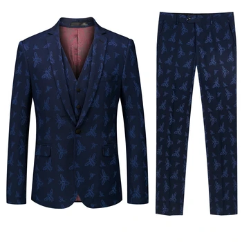 

desginer new Bee embroidery mens suits wedding groom 2019 good quality 3 pieces wedding tuxedos suits