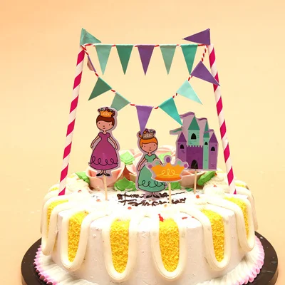Динозавр тема кекс Топпер Мультфильм пират флажки для торта баннер набор принцесса Дети День рождения ребенок душ Рождество торт украшения - Цвет: 7