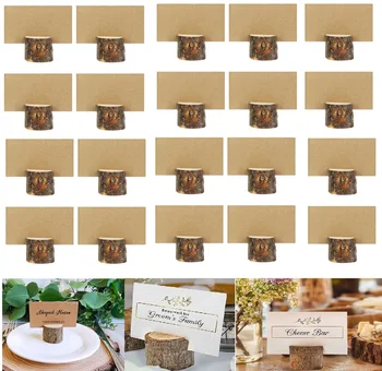 

10/20 Sets Wood Pile Name Place Card Photo Holders Wooden Holder Stump Shape Menu Number Memo Stand Wedding Party Table Decor
