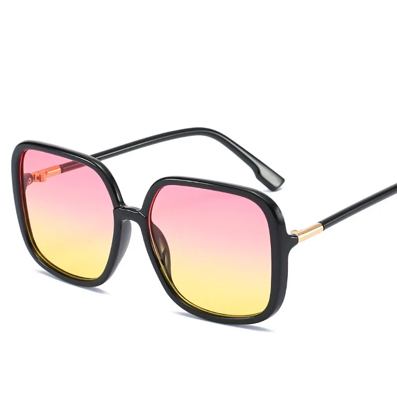 C3 Black.Pink yellow Солнцезащитные очки в винтажном стиле, большие квадратные, для женщин и мужчин, черные, градиентные линзы, большая оправа, солнцезащитные очки для девушек, девушек, женщин, оттенки - Цвет линз: C3 Black.Pink yellow