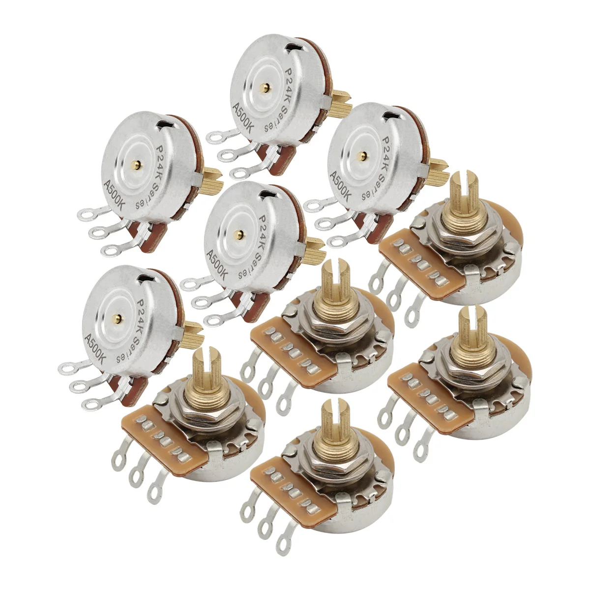 FLEOR 10PCS 24 Tooth Electric Guitar Bass Potentiometers 500K 15.5mm