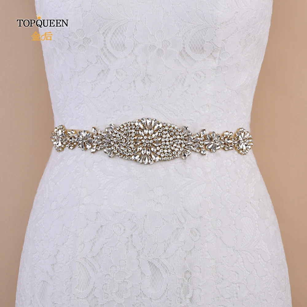 TOPQUEEN S123-G, женские Стразы, золотой пояс, свадебный пояс, золотые свадебные Ремни, стразы, ремни для дам