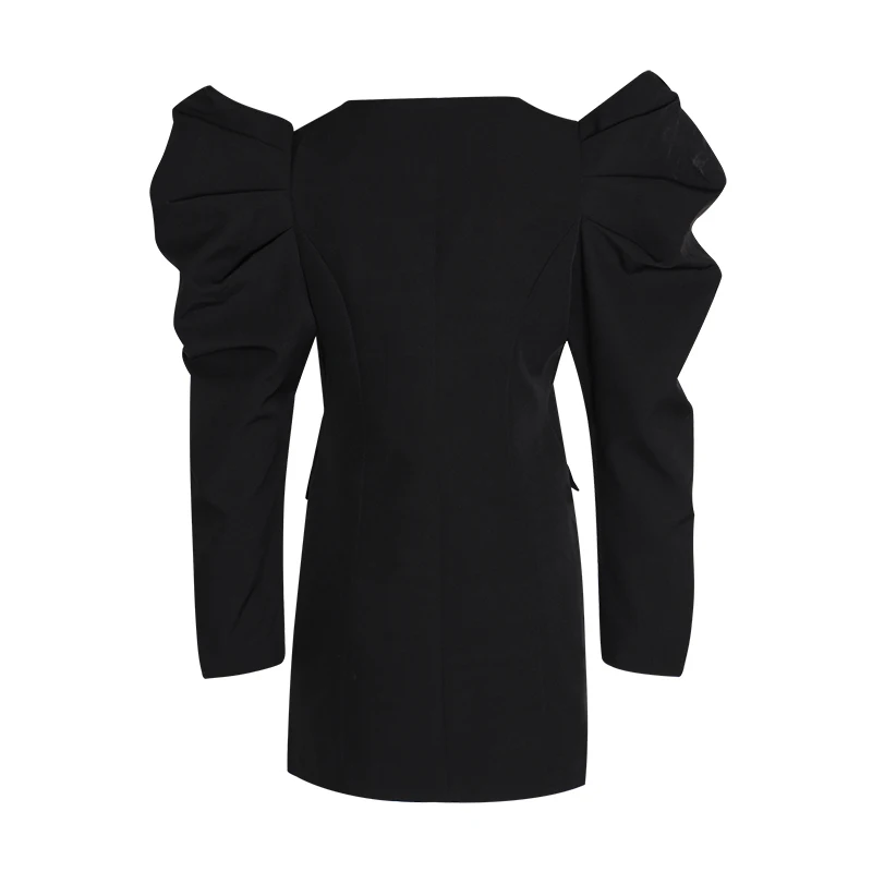 TWOTWINSTYLE черное летнее платье для женщин с v-образным вырезом и пышными рукавами с карманами и высокой посадкой мини корейские платья Женская мода Новинка