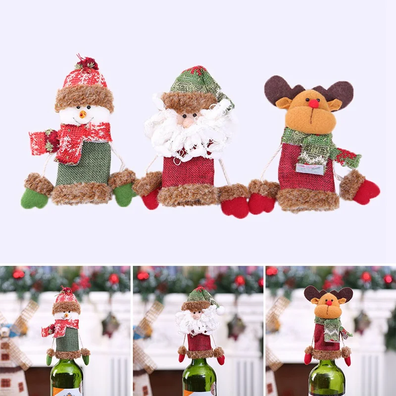 

Christmas Santa Snowman Wine Kerst Reindeer Gift Bottle Cover Cute Xmas Cap Topper Kitchen Decoration Tool Accessories