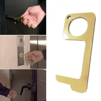 

1 pcs Hygiene Hand Edc Door Opener Antimicrobial Brass Portable Press Elevator Tool Door Handle Key For Home Safety Protect Tool