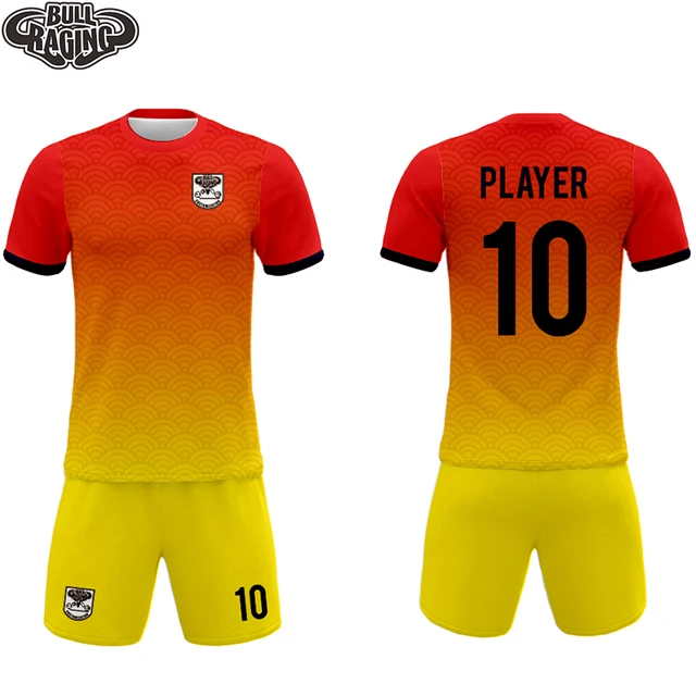 Camisetas de fútbol personalizadas, uniformes de diseño color rojo, amarillo degradado, impresión por sublimación - AliExpress
