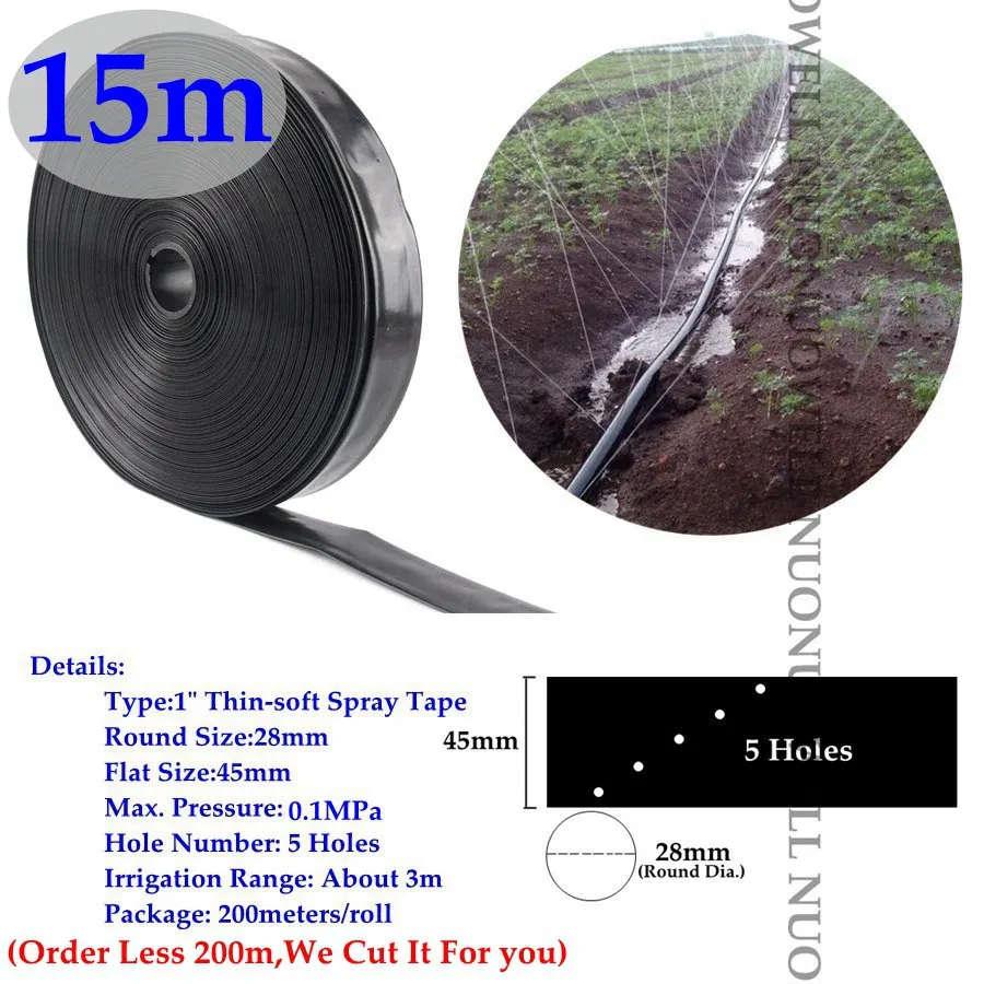 15 м Φ28мм " тонкий Solft спрей лента ферма, теплица микро Оросительная капельная лента садовый распылитель шланг газон трава полив трубка - Цвет: 5 Holes