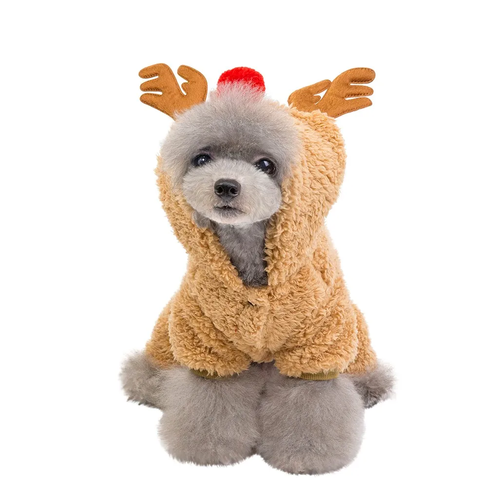 Новогодний для домашних собак с олененком, пальто в рождественском стиле, одежда для кошек и собак, милая одежда для домашних животных, костюм для собак, Рождественская Одежда для собак