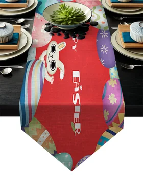 

Happy Easter Rabbit Eggs Table Runner Table Flag Home Party Decorative Tablecloth Table Runners