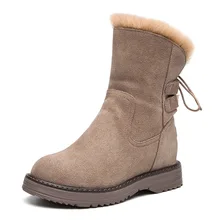 SWONCO/зимняя обувь на танкетке, увеличивающая рост; женские зимние ботинки; кожаные ботинки со шнуровкой сзади; Новинка года; женские ботильоны; хлопковая зимняя обувь на платформе