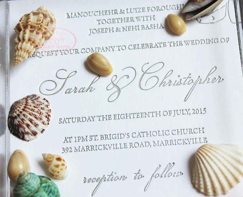 HI4082-03 Fantastic Acrylic Box Invitation with Natural Shellfishes Conches for Beach Wedding Factory Price Made in China