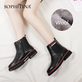 

SOPHITINA Women Boots Winter Warm Comfortable High Quality Handmade Ladies Chelsea Ankle Boots Round Toe Black Women Shoes C823