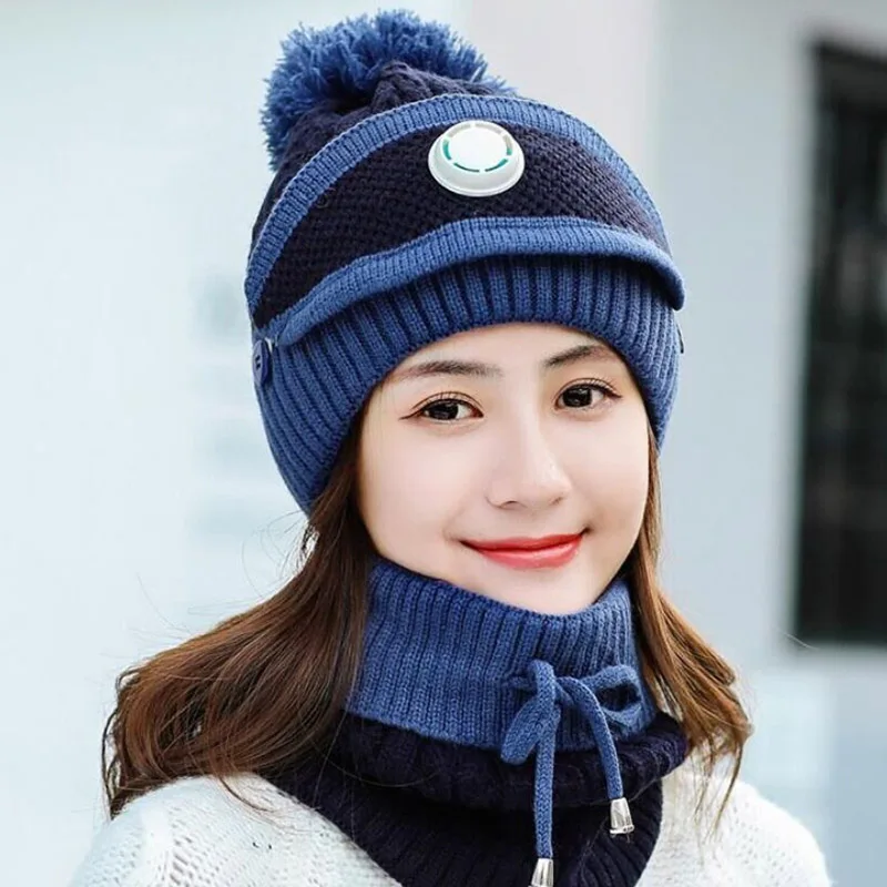 

Women Thick Warm Beanie Skullies Hat Female knit Bonnet Beanie Caps Outdoor Riding Ski hat Sets Winter knitted Beanies Hats