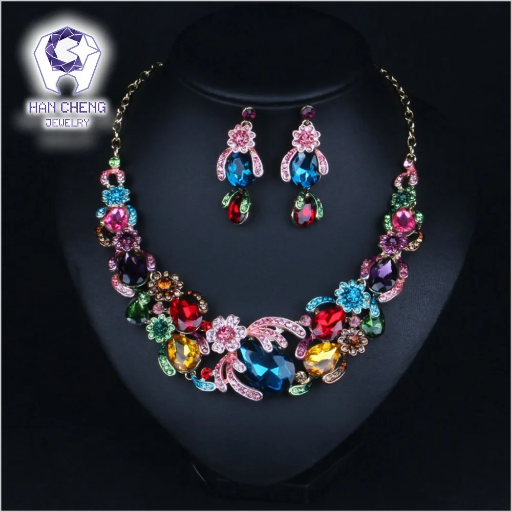 HanCheng Fashion Luxury Flowers Rhinestone Big Created Crystal Statement Maxi Choker Necklace Women Jewelry leagtha collier | Украшения и