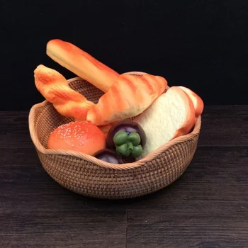 

1/2/3 Pcs Handmade Rattan Bread Basket Round Wavy Hand-Woven Fruit Tea Tray With Handles For Serving Dinner Parties Breakfast #