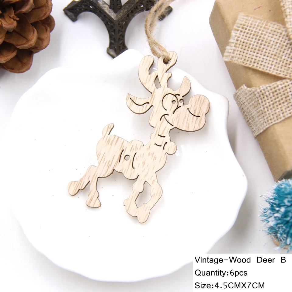 6pcs Deer B 6 шт. милые рождественские Деревянные Подвески украшения Висячие подарки деревянные ремесленные детские игрушки елочные украшения подарки - Цвет: 6pcs Deer B