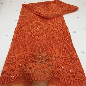 

african net lace french sequin fabric 2020 orange high quality embroidered with sequins nigerian tulle laces fabrics for sewing