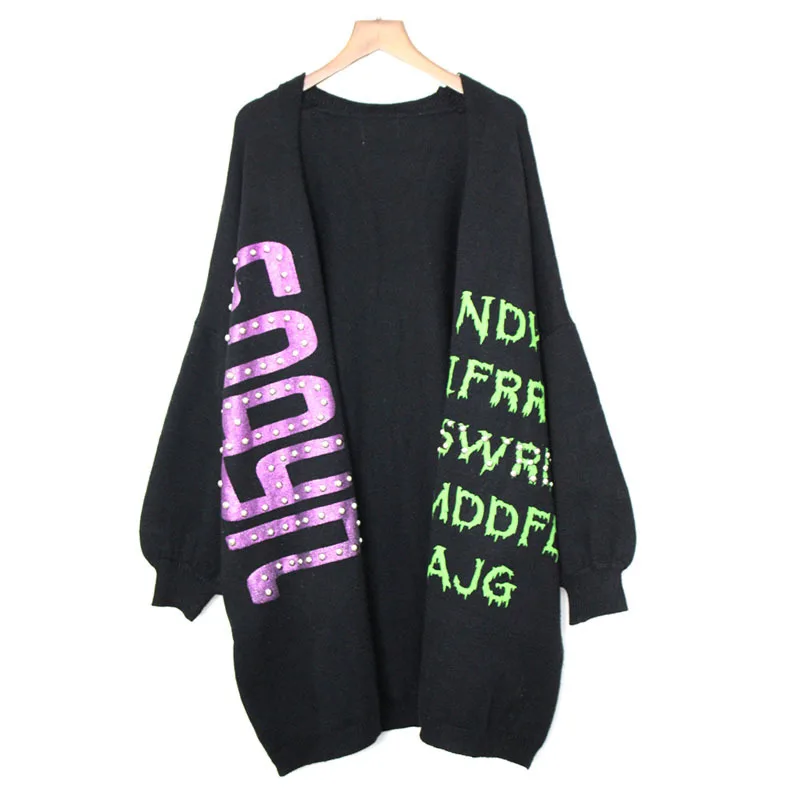 

European Fashion Beading Knitwear V Neck Ladies Autumn Cardigan Womens Punk Knitted Sweaters Vintage Oversized Coat sa224s30