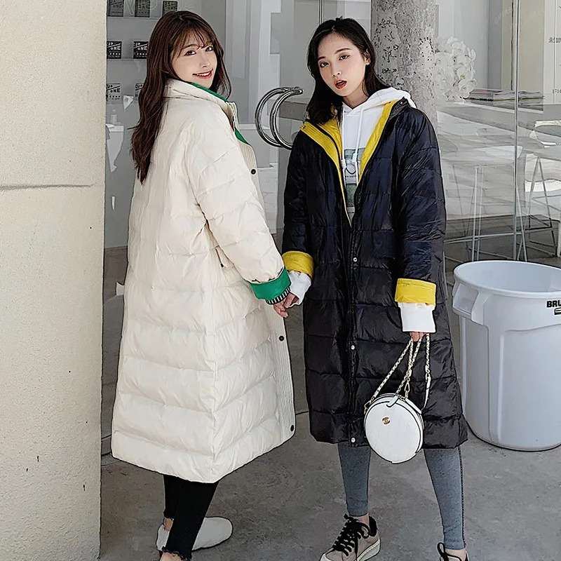 

Photo Shoot 19 Thin down Jacket Women's Korean-style Mixed Colors Loose-Fit over-the-Knee Students BF Cotton-padded Clothes down
