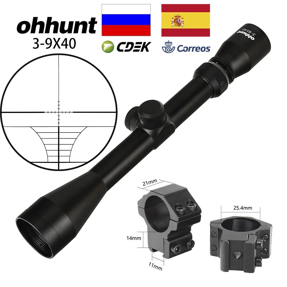 Ohhunt 3-9X40 охотничий Воздушный прицел, проволока, дальномер, сетка для арбалета или Mil Dot, оптический прицел, тактические оптические прицелы - Цвет: Low Dovetail Rings