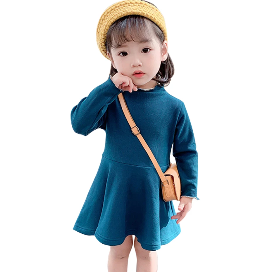 

Girl Dress Solid Color Girls Party Dress Kids Long Sleeve Kids Dress Autumn Winter Toddler Children's Costumes For Girls