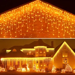 Rideau de décoration de noël extérieur LED, guirlande lumineuse de rue, pour la maison, hiver, 220V, 5m, 0.6 0.8m 