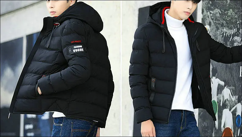 Уличная мода зимняя куртка для мужчин с капюшоном Толстая теплая парка для мужчин s Зимнее Пальто Повседневное тонкое студенческое Мужское пальто