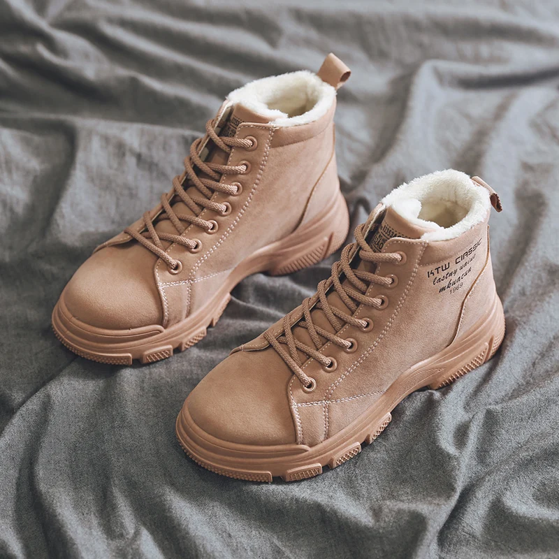 

2019 autumn and winter plus velvet women's boots suede thick bottom non-slip women's shoes warm Martin boots tooling boots casua