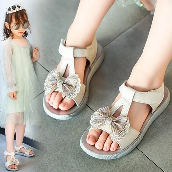 

Girls Sandals 2020 Summer New Sequin Bow Children Princess Shoes School Schoolgirl Shoes Students Children Kids Beach Sandals