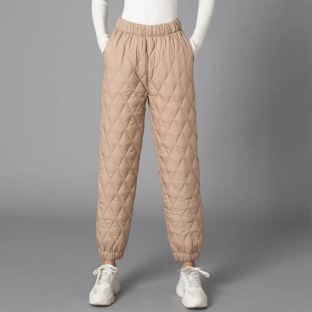 Women Winter Warm Down Cotton Pants Padded Quilted Trousers Elastic Waist Casual Trousers