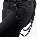 Черный тон брюки цепь для мужчин женщин 2 линии Снаряженная цепь панк-джинсы регулируемая хип-хоп металлическая Одежда Аксессуары Ювелирные изделия PC03 - фото