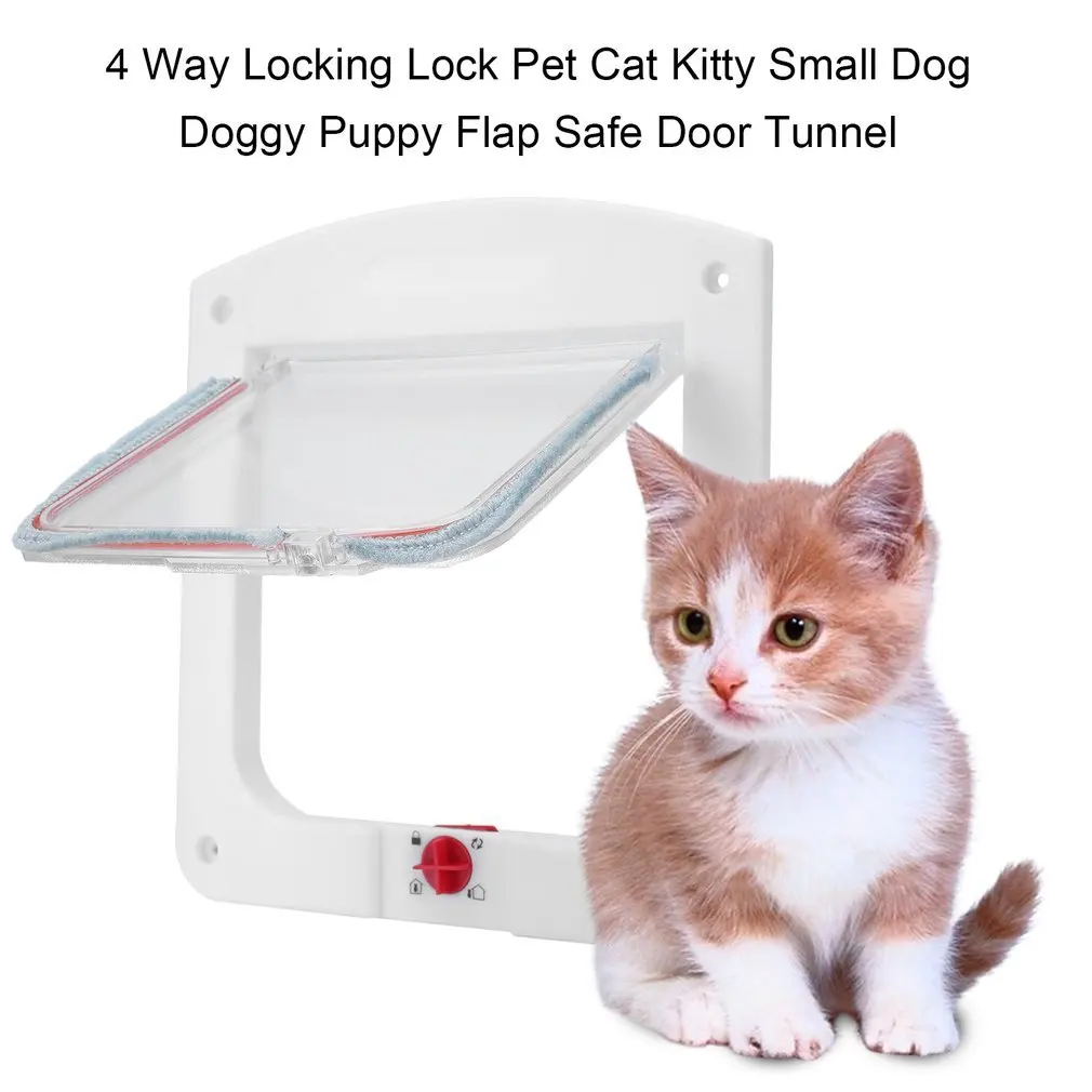 New 4 Way Lockable Dogs Cat Security Flap Door for Kitten Puppy Pets ABS Plastic Animal Small Cat Dog Gate Door Kit Pet Supplies