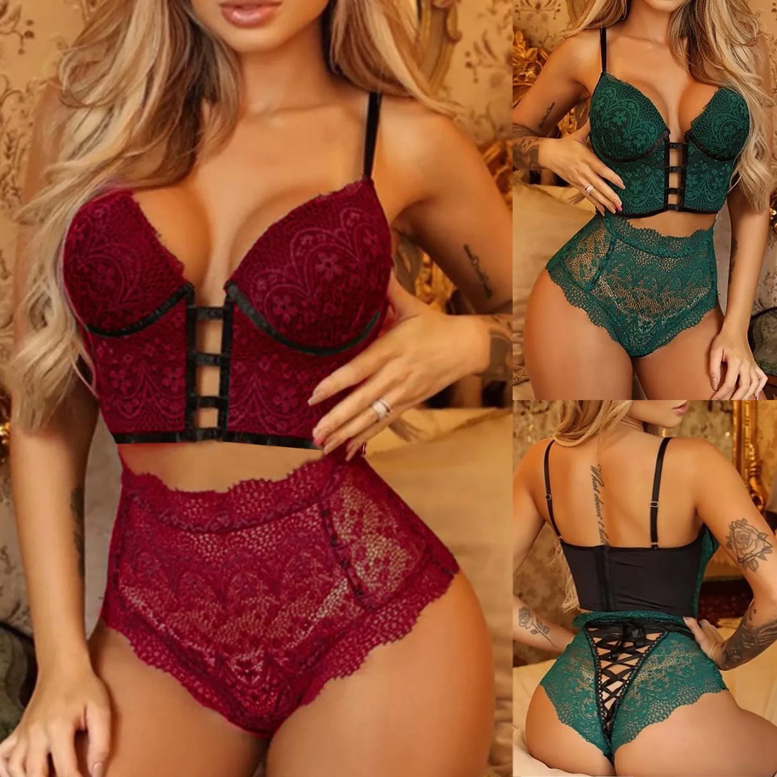 Bra And High Waist Panty Set Lace Push Up Underwear Women Ensemble Lingerie Feminina Sexy Intimates Underwear&ampSleepwears | Женская