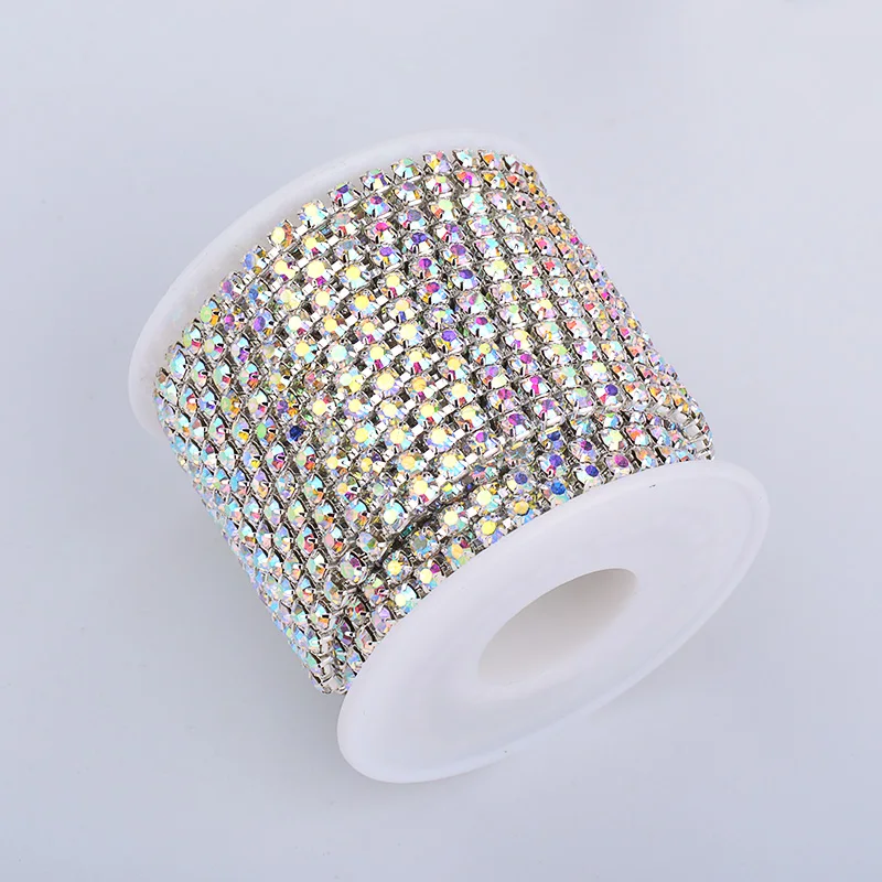 JUNAO SS6 8 10 12 16 18 Стекло Стразы ab Crystal цепи серебристого металла отделка стразами лента деревообрабатывающее кантовальное аппликация из страз для поделок
