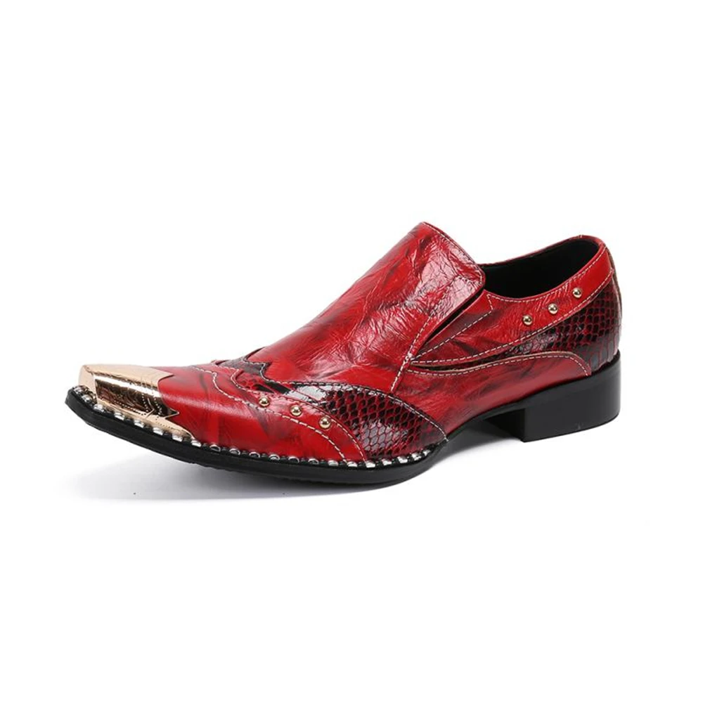 Red Men Genuine Leather Shoes Pointed Toe Classic Style Slip On Wedding Business Brand Shoes Plus Size 46