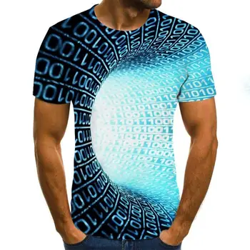 

Three-dimensional tunnel graphic T-shirt casual Harajuku tops 3D lattice men's T-shirt summer O-neck shirt plus size streetwear