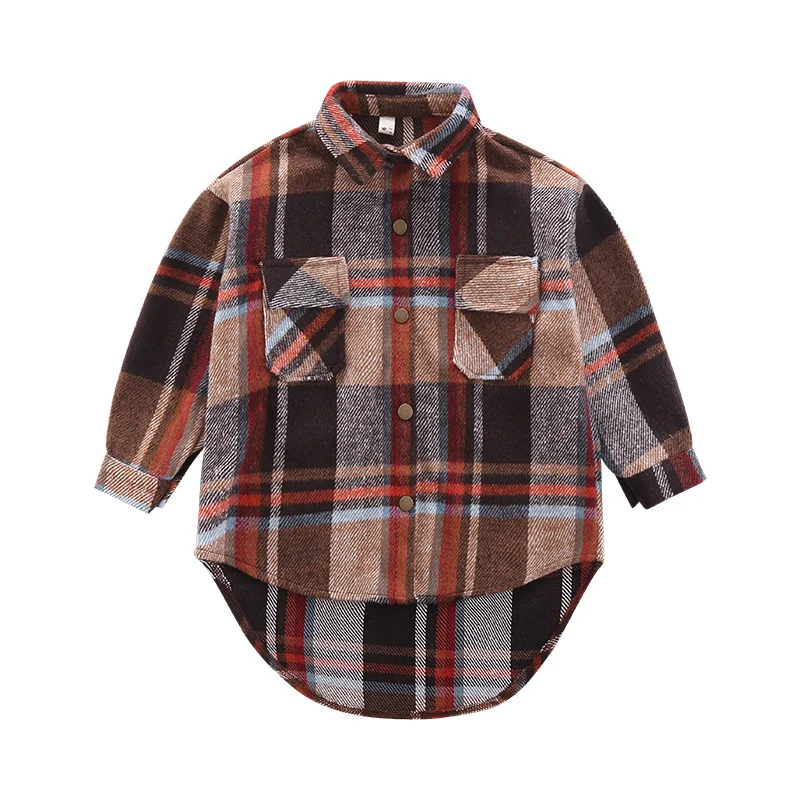 Plaid Shirt Jacket Cotton Warm Child Shirt Thick Loose Outfit Oversized ...