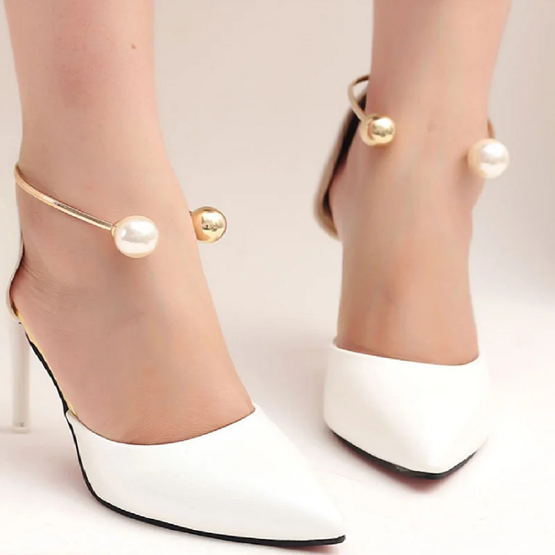 

High-Heeled Shoes Laces Fashion Champagne Color U-Shaped Pearl Anti-Drop Heel Detachable Laces Women's Shoes Jewelry Accessories